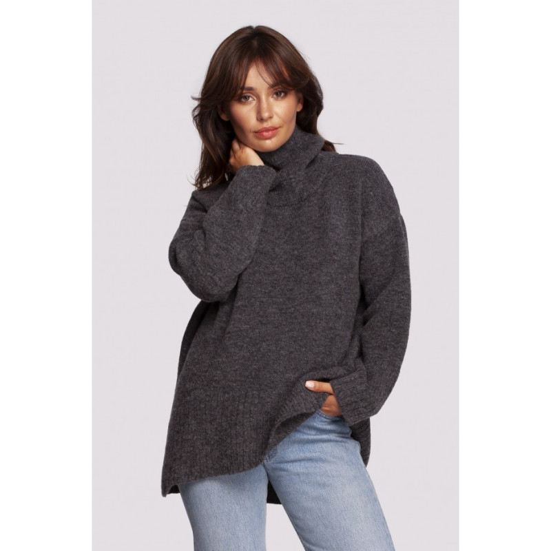 BK086 Sweater with turtleneck and back slit - graphite