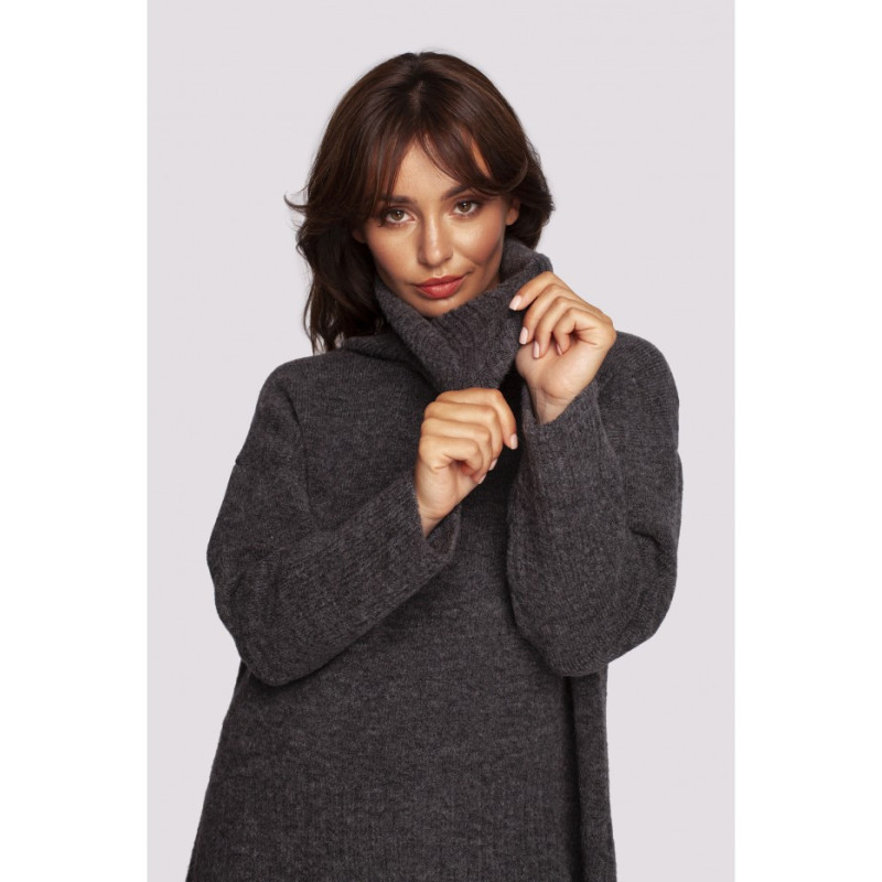 BK086 Sweater with turtleneck and back slit - graphite