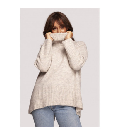 BK086 Sweater with turtleneck and back slit - ivory