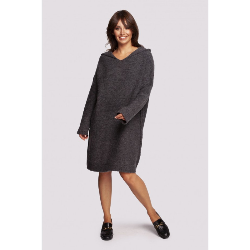 BK089 Sweater dress with hood - graphite