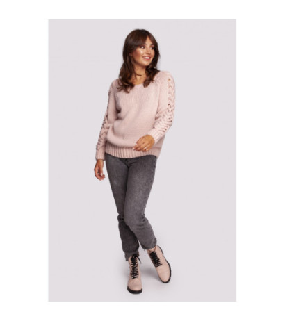 BK090 Sweater with wide neckline and braided sleeves - pink