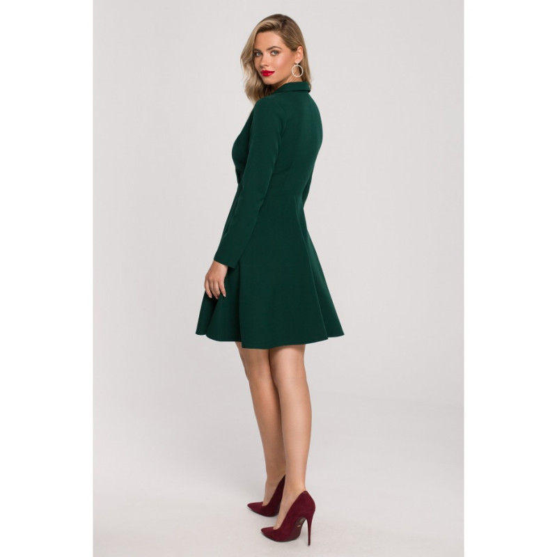 K138 Flared dress with collar - bottle green