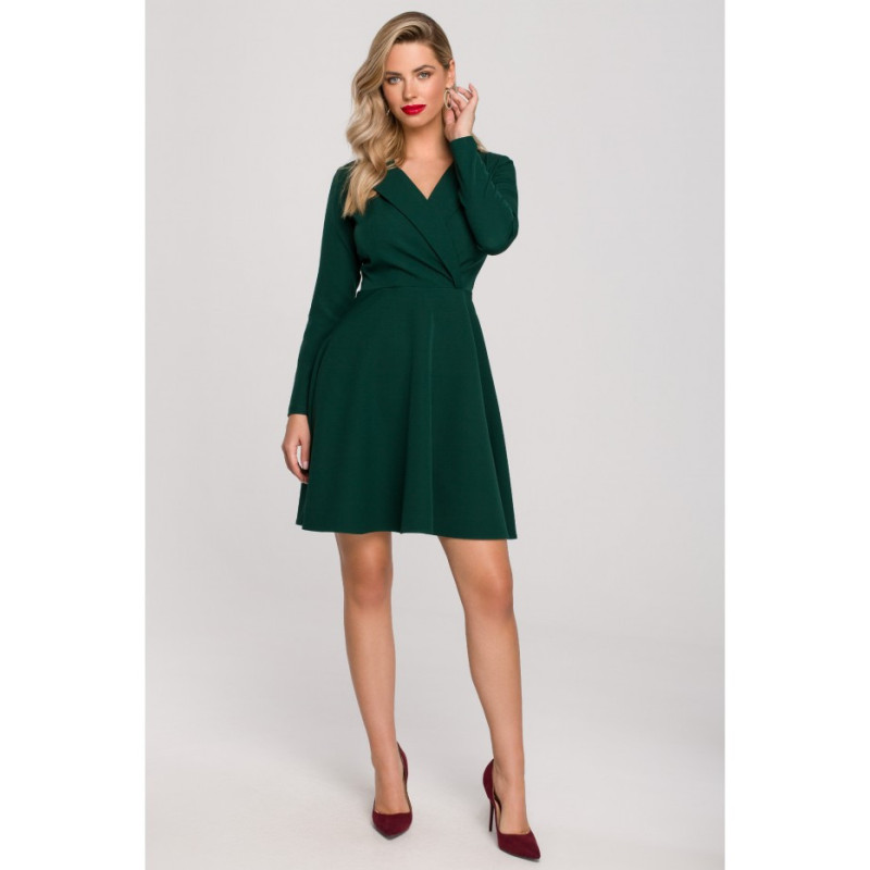 K138 Flared dress with collar - bottle green