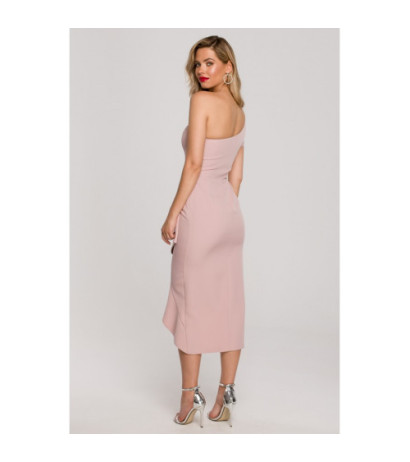 K146 One shoulder dress with ruffle - dirty pink