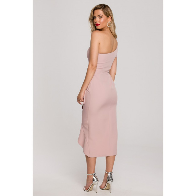 K146 One shoulder dress with ruffle - dirty pink