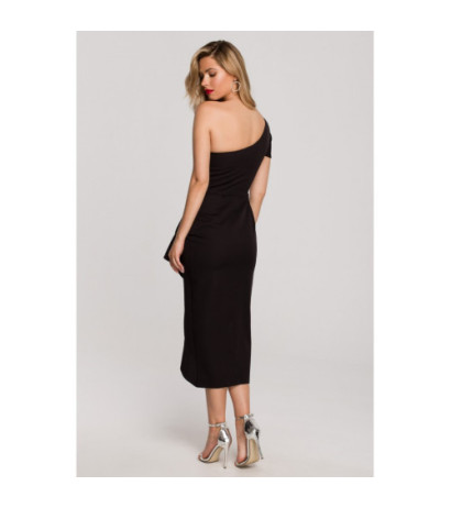 K146 One shoulder dress with ruffle - black