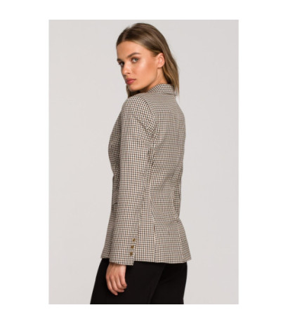 S309 One button fine check jacket - brown