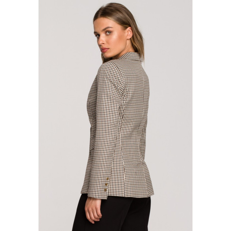 S309 One button fine check jacket - brown