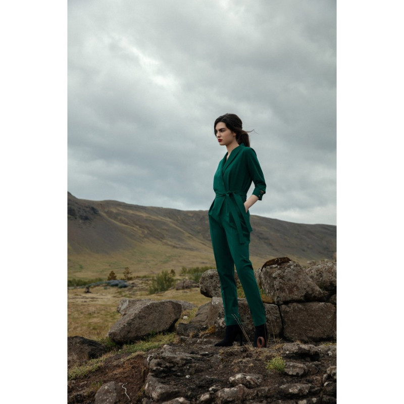 S316 Jumpsuit with shawl collar - green