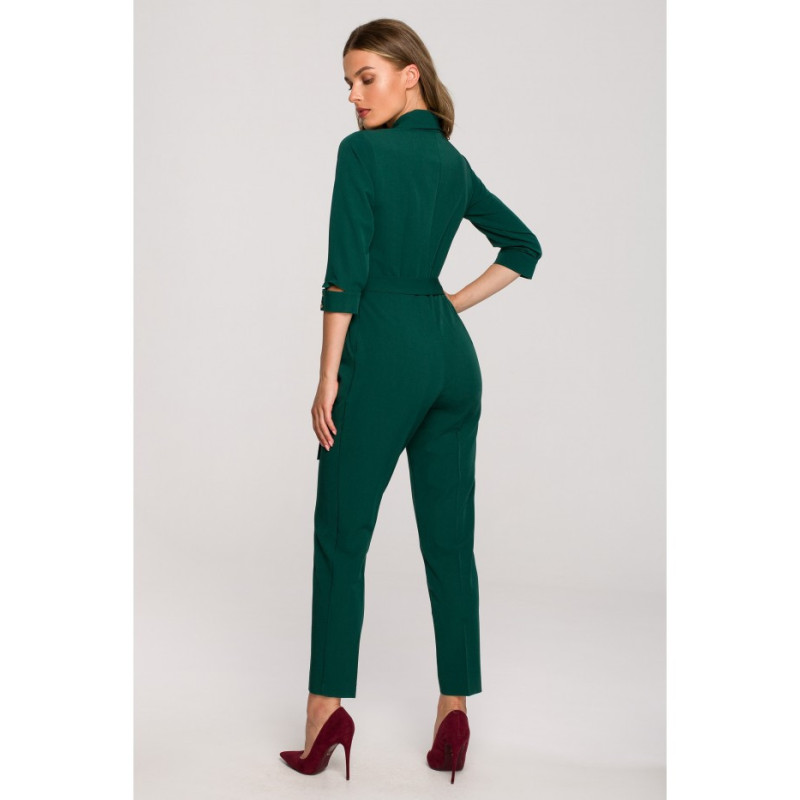 S316 Jumpsuit with shawl collar - green