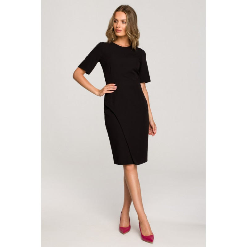 S317 Dress with overlap skirt - black