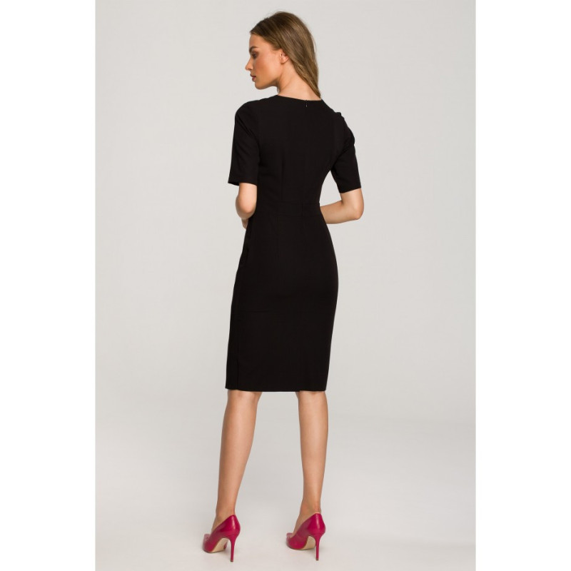 S317 Dress with overlap skirt - black