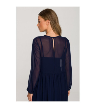 S319 Chiffon dress with ruffle - navy blue