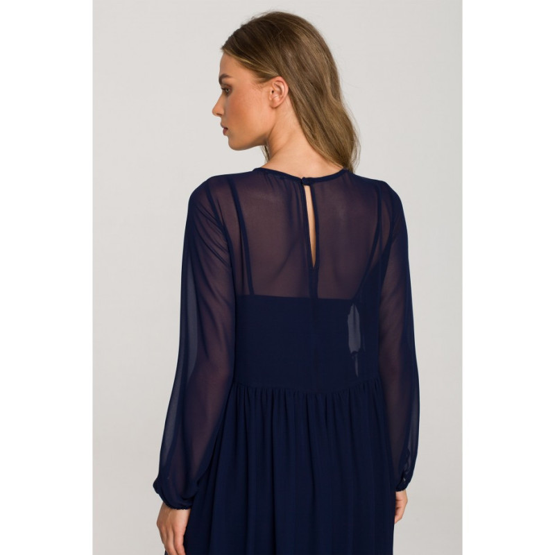 S319 Chiffon dress with ruffle - navy blue