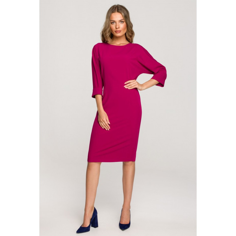 S324 Dress with kimono sleeves plain - plum