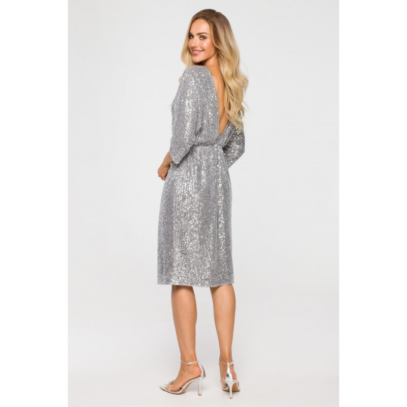 M716 Dress with deep neckline on the back - silver