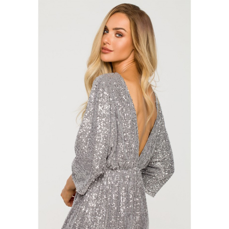 M716 Dress with deep neckline on the back - silver