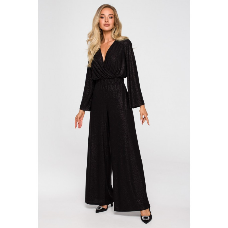 M720 Jumpsuit with envelope neckline - black