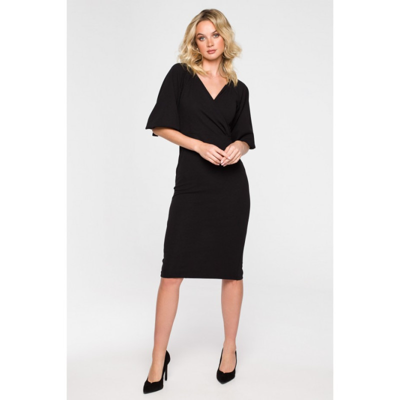 K152 Envelope dress with buff sleeves - black