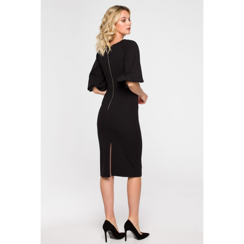 K152 Envelope dress with buff sleeves - black