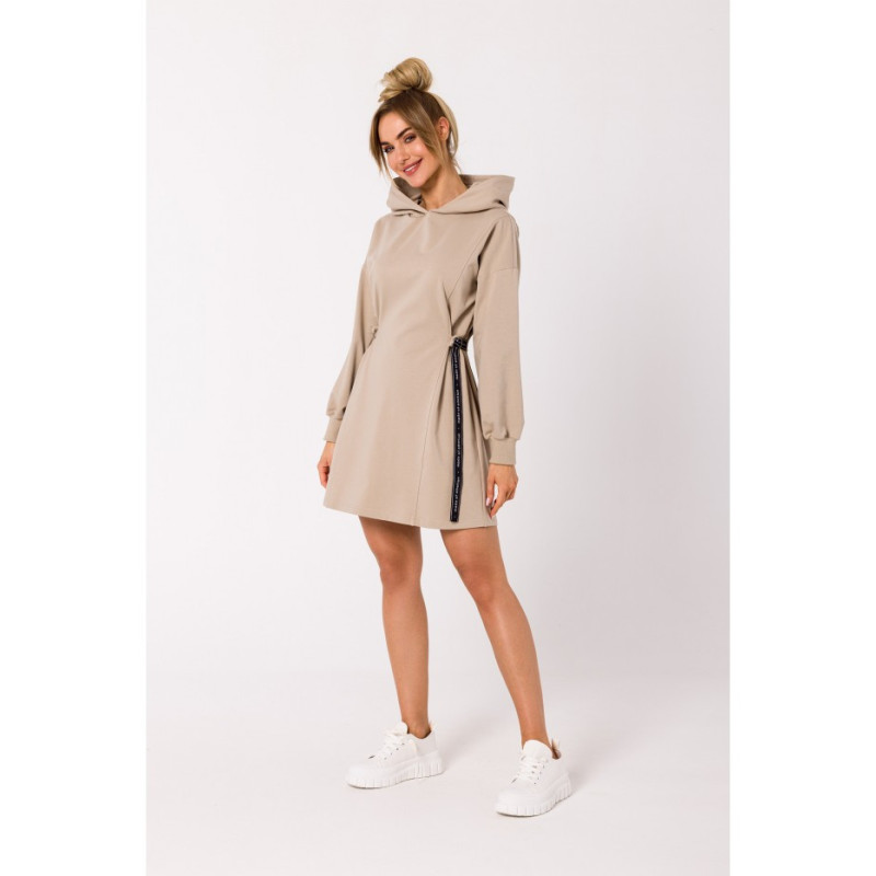 M730 Dress with hood and waistband piping - beige