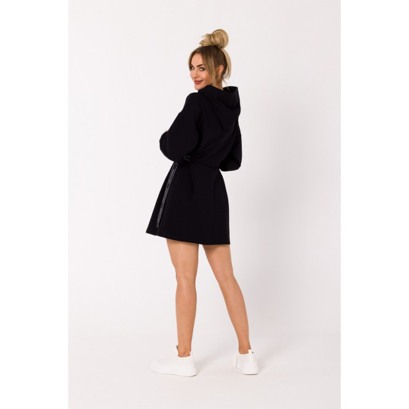 M730 Dress with hood and waistband piping - black