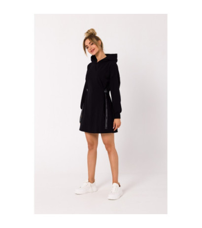 M730 Dress with hood and waistband piping - black