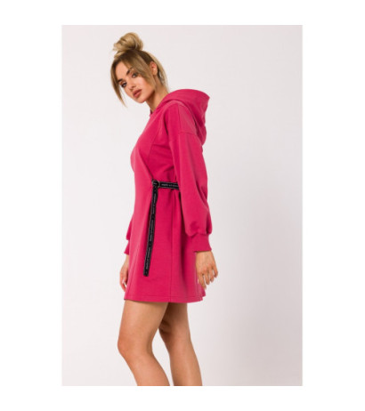 M730 Dress with hood and waist piping - coral