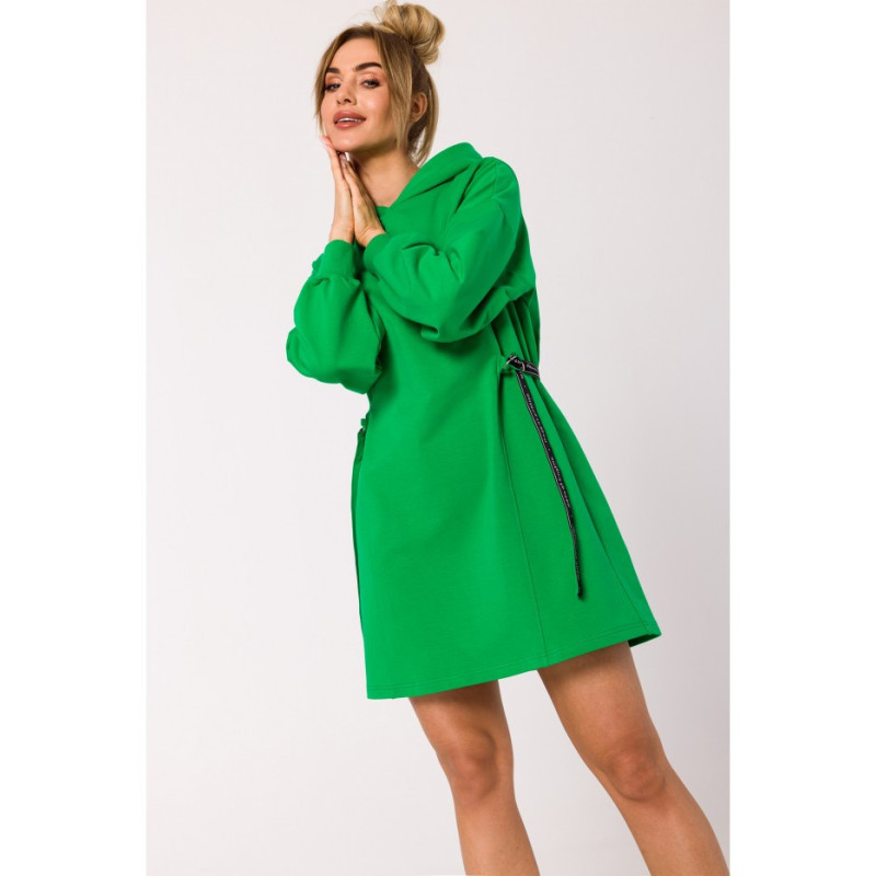 M730 Dress with hood and waist piping - luscious green