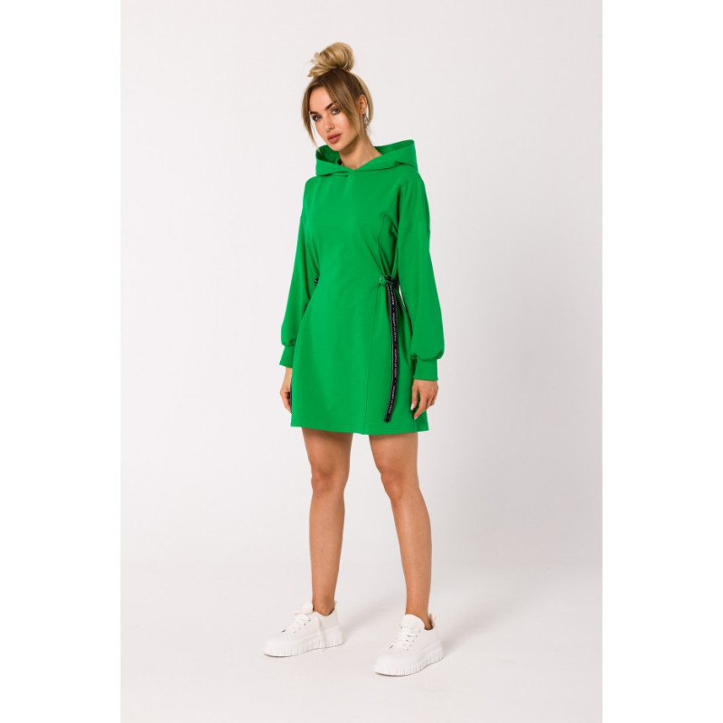 M730 Dress with hood and waist piping - luscious green