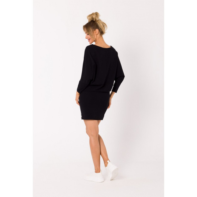 M732 Tunic dress with stripes at the bottom - black