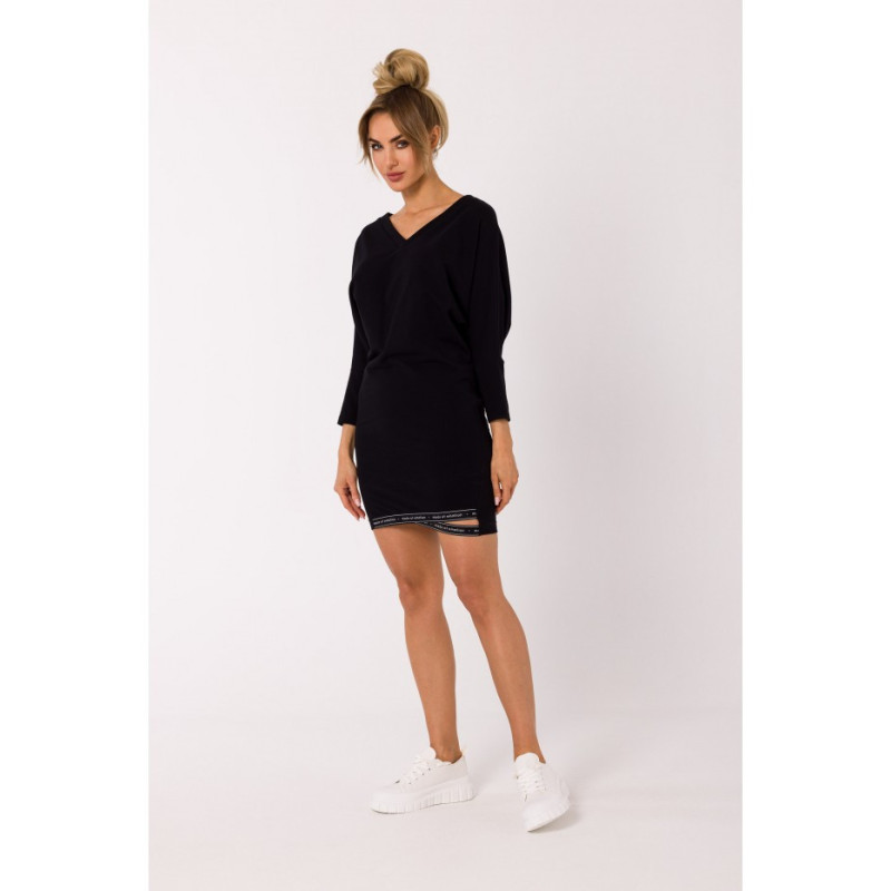 M732 Tunic dress with stripes at the bottom - black