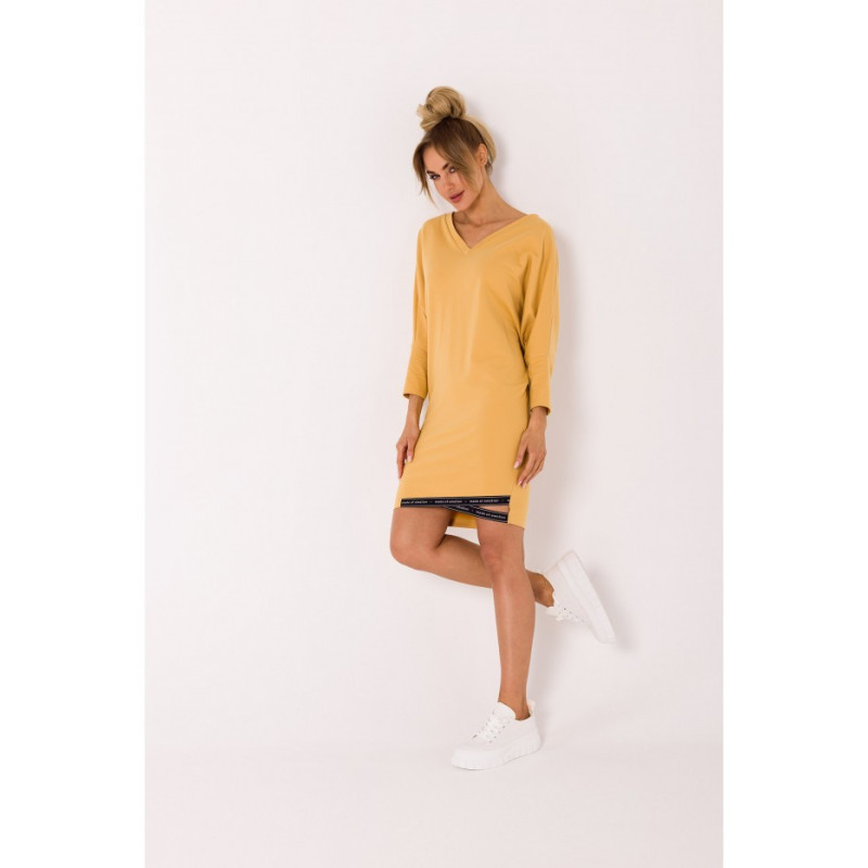 M732 Tunic dress with stripes at the bottom - honey