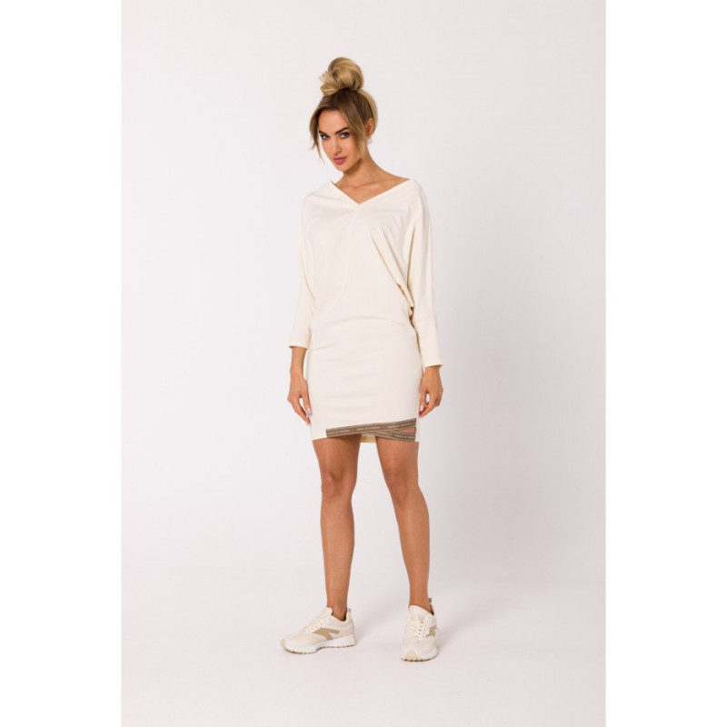 M732 Tunic dress with stripes at the bottom - cream