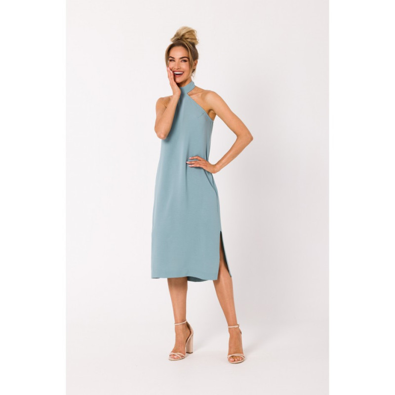 M736 Dress with neck tie - agave