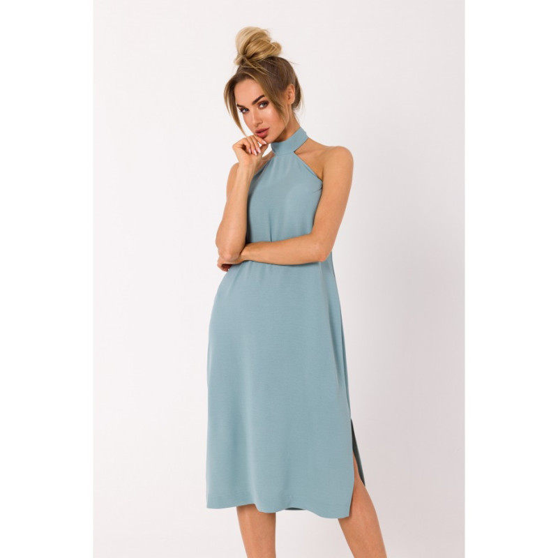 M736 Dress with neck tie - agave