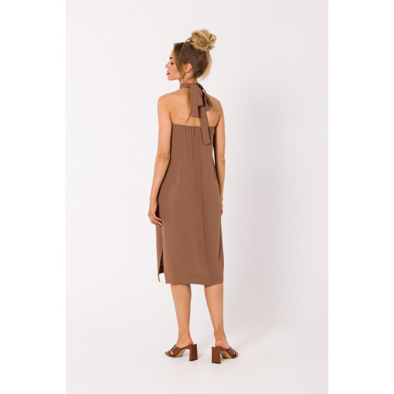 M736 Dress with neck tie - chocolate