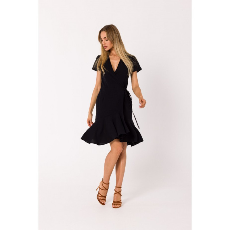 M741 Envelope dress with ruffle - black