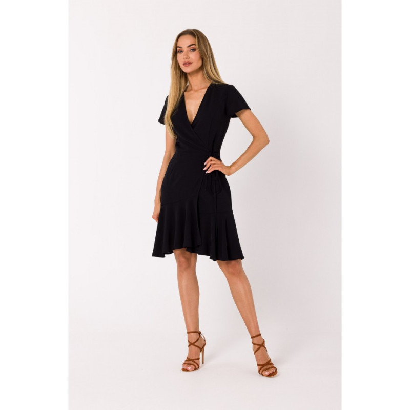 M741 Envelope dress with ruffle - black