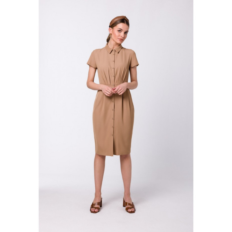 S335 Shirt dress with pleats - beige