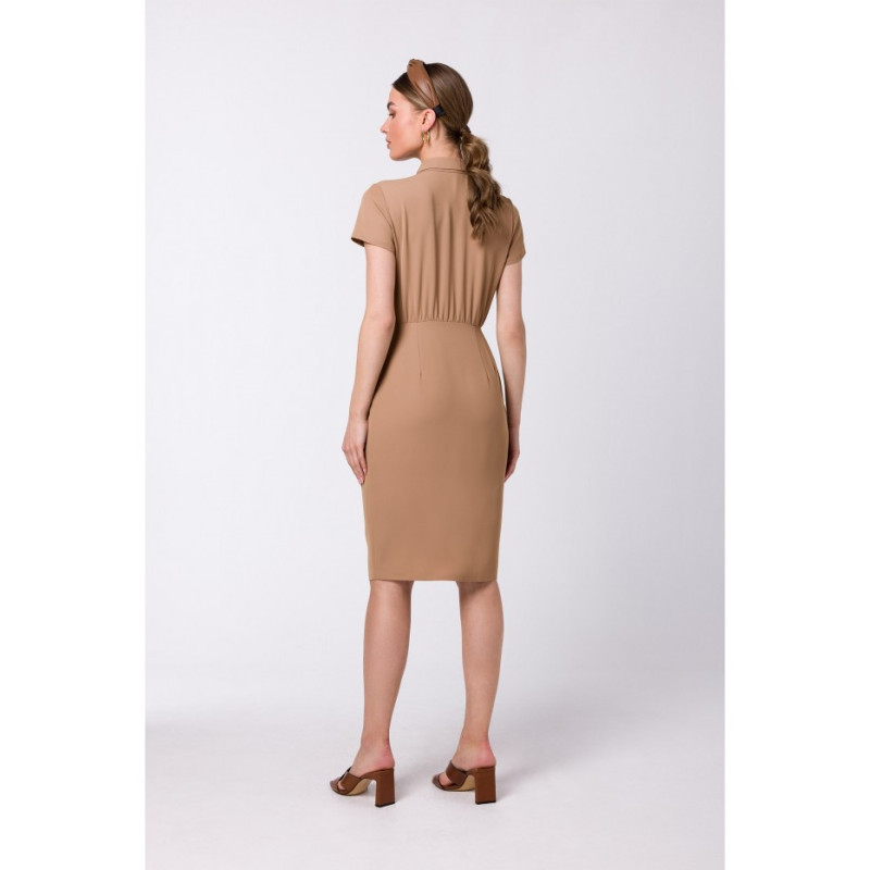 S335 Shirt dress with pleats - beige