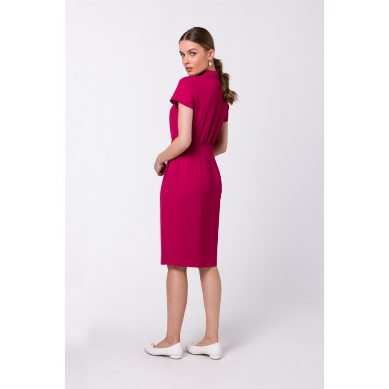 S335 Shirt dress with pleats - plum