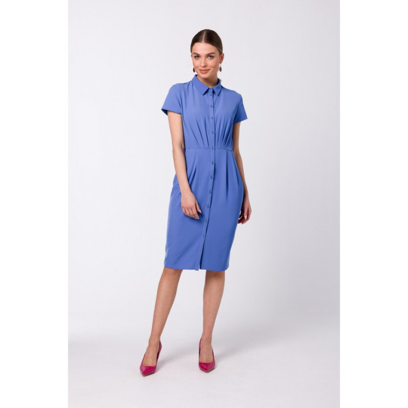 S335 Shirt dress with pleats - blue