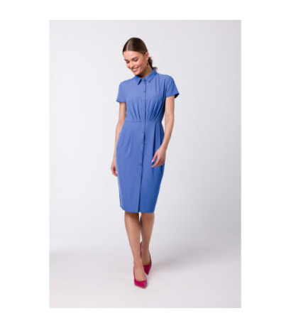 S335 Shirt dress with pleats - blue