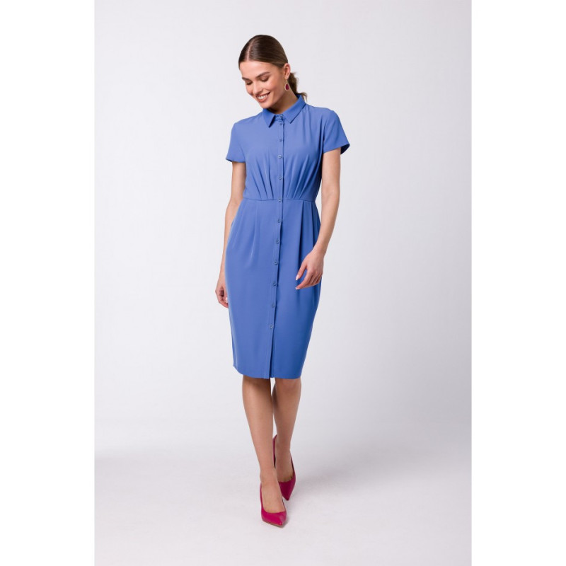 S335 Shirt dress with pleats - blue