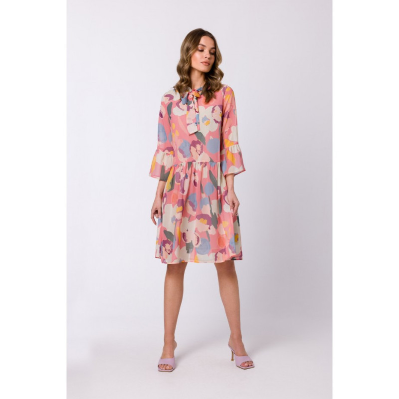 S337 Chiffon dress with tie at neck - model 1