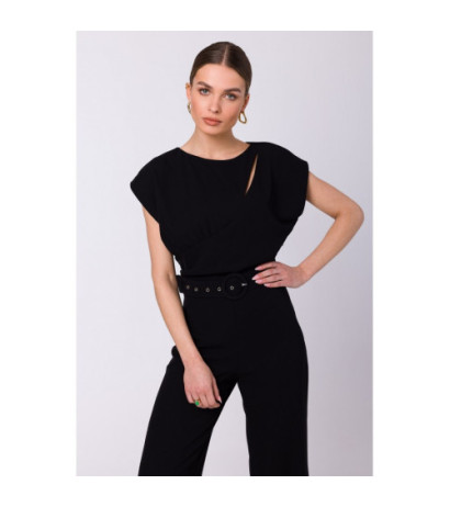 S339 Jumpsuit with slit in the neckline - black