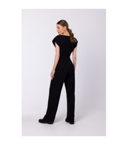 S339 Jumpsuit with slit in the neckline - black