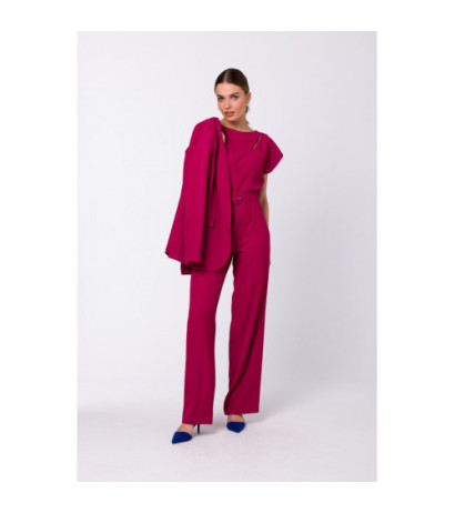 S339 Jumpsuit with slit in the neckline - plum