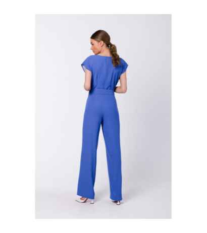 S339 Jumpsuit with slit in the neckline - blue